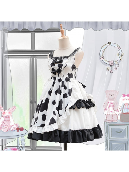 Alicegardens Cow Print Asymmetric Skrit Sweet Lolita Dress