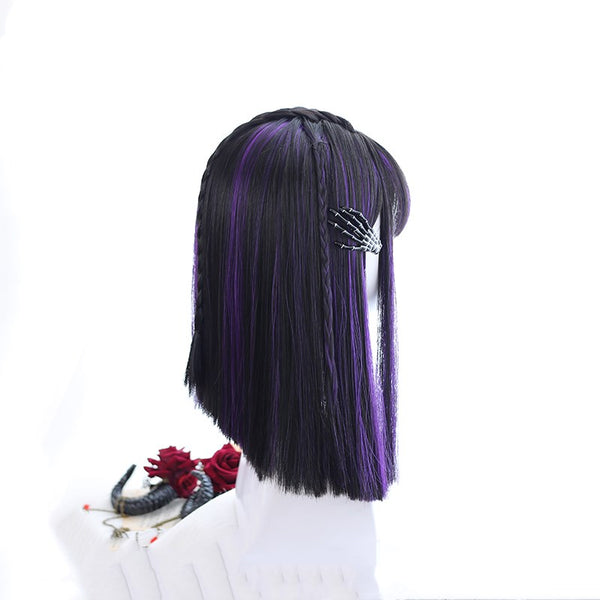 Purple Highlights Straight Medium-length Wig