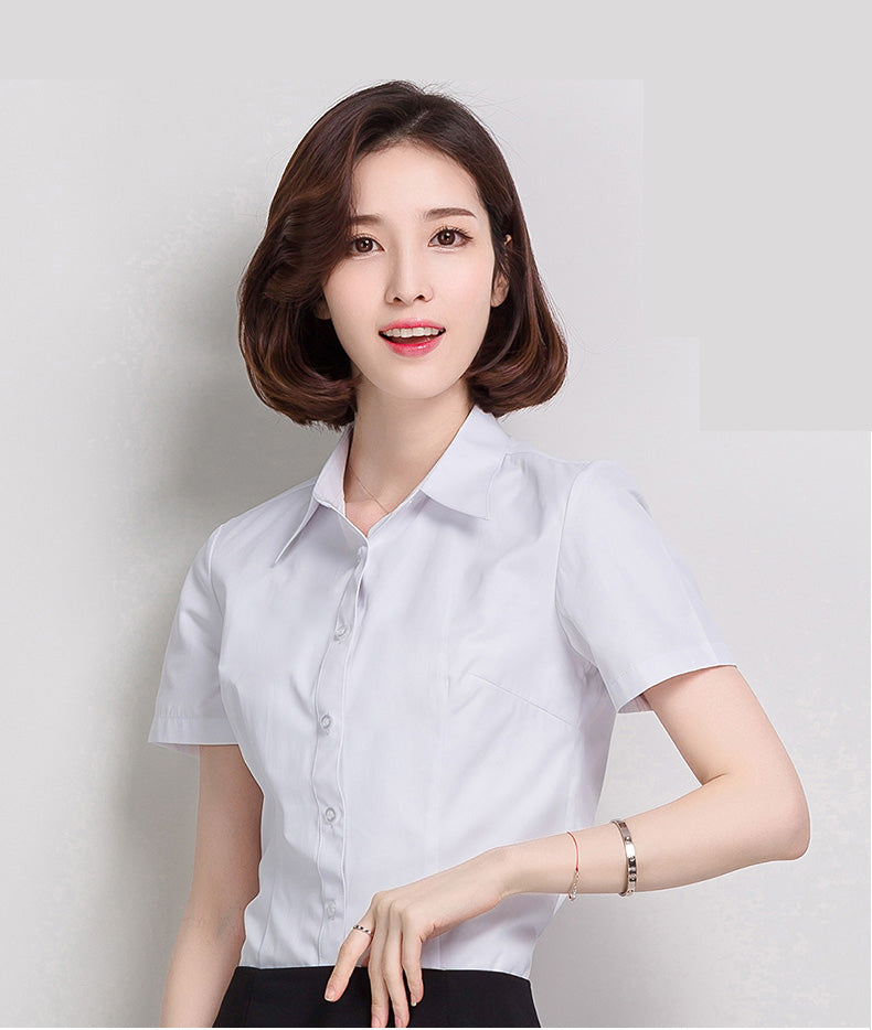 Afoxsos Womens Tailored Short-sleeved shirts Basic Simple Button-Down Shirt with Stretch