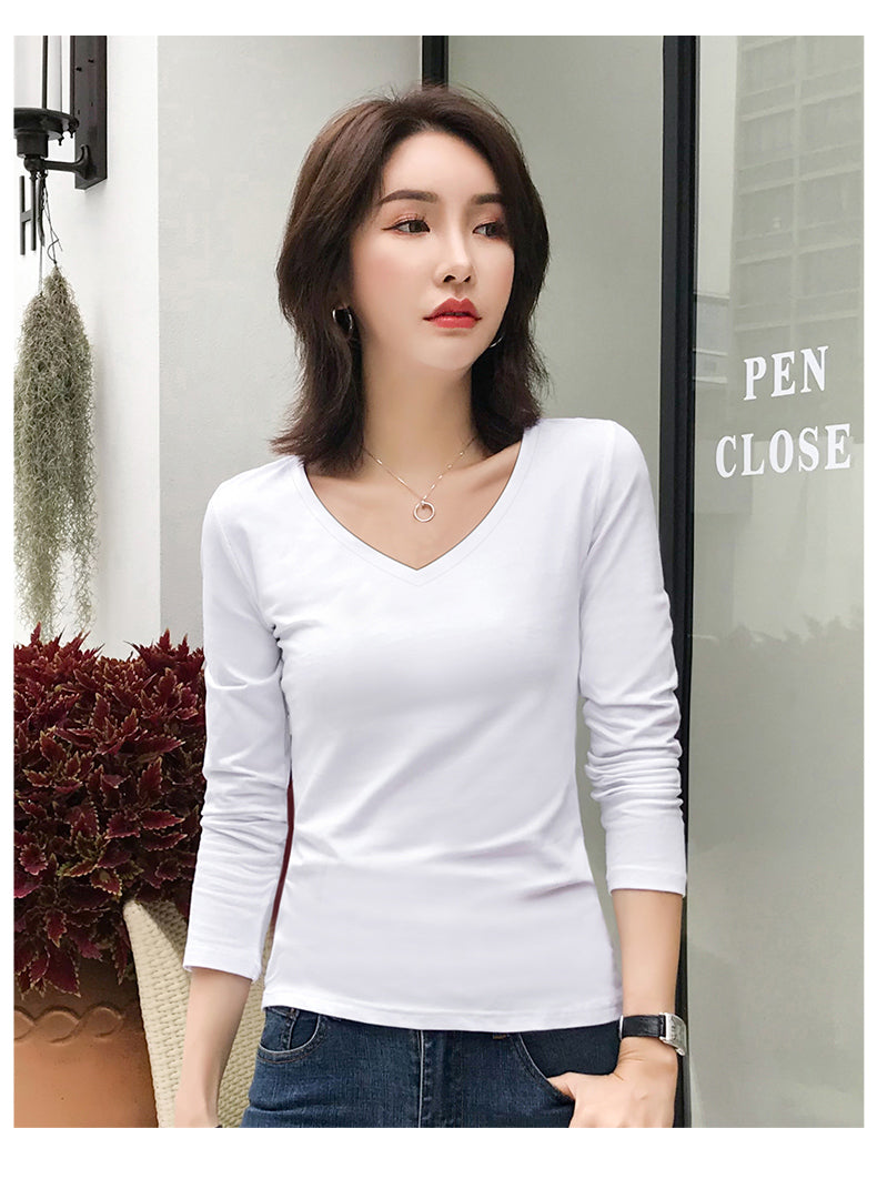 Afoxsos  Woman’s T Shirt – Long Sleeve V Neck Slim Fit Stretch Casual Active Athletic Sports Basic Tee Top Tshirt