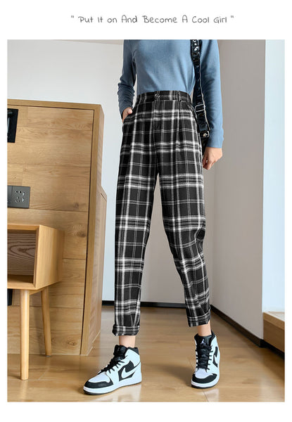 Afoxsos Women's Plaid Pants Elastic Waist Casual Work Office Long Trousers