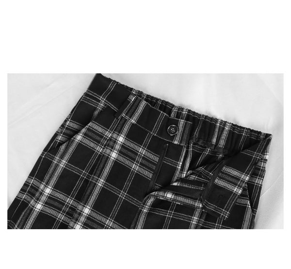 Afoxsos Women's Plaid Pants Elastic Waist Casual Work Office Long Trousers