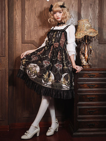 Girls Sweet Lolita Vintage Printed Princess Court Skirt AGD011