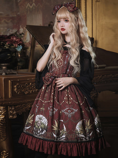 Girls Sweet Lolita Vintage Printed Princess Court Skirt AGD011