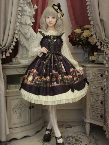 Retro Sweet Lolita Cat Printing Princess Dress AGD015
