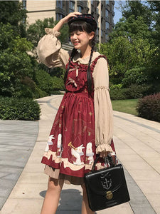 Girls Sweet Classic Lolita Printed Jumper Dress AGD032