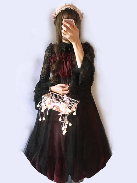 Gothic Long Lace Sleeve Lolita Witch Dress AGD036