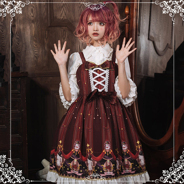 Sweet Lace-Up Cotton Lolita Dress Princess Court Skirts AGD039