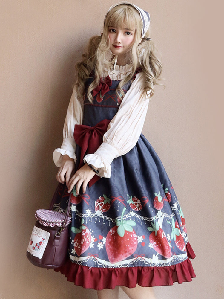 Strawberry Girl Chiffon JSK lace Print GothicLolita Dress AGD040