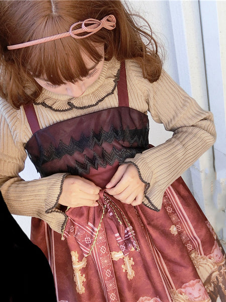 Classic Printed Layered Lace-Up Cotton Lolita Dress AGD044