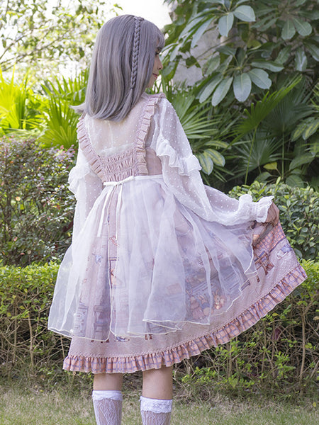 Sweet Lolita Printed Dress Sleeveless Chiffon JSK Princess Dress AGD054