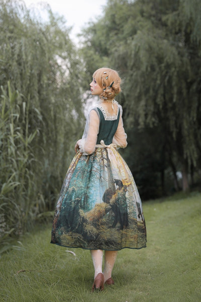 Sweet Bow Court Printing Lolita Dress for Girls Lace-up Ruffle Chiffon AGD066