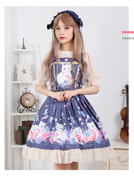 Cute Cat Classic JSK Lace Cotton Jumper Skirt Lolita Dress AGD067