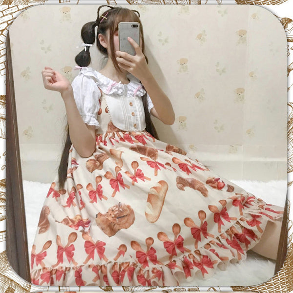 Cute Printed Classic JSK Lace Cotton Jumper Skirt Lolita Dress AGD070