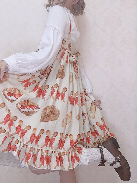 Cute Printed Classic JSK Lace Cotton Jumper Skirt Lolita Dress AGD070