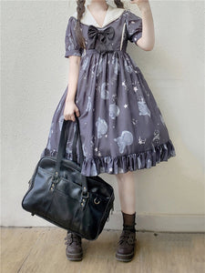 Girls Sweet Classic Lolita Printed Sailor Collar Dress AGD082