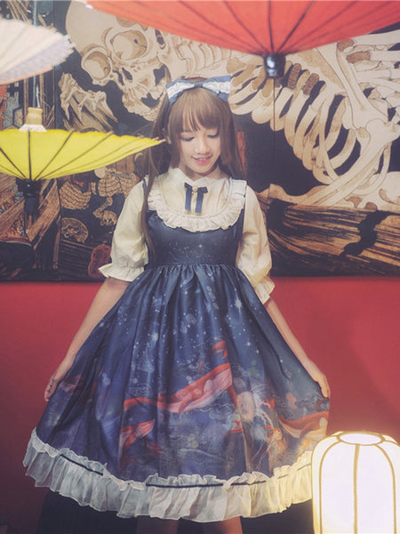 Sweet Lolita Printed Lace-up Princess Court Dress AGD083