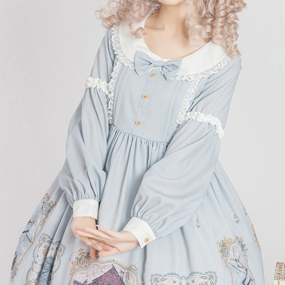 Girls Sweet Classic Lolita Long sleeves Printed Dress AGD088