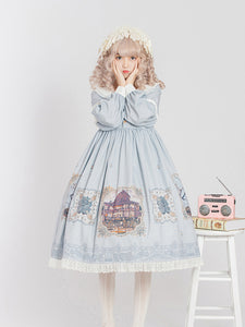 Girls Sweet Classic Lolita Long sleeves Printed Dress AGD088