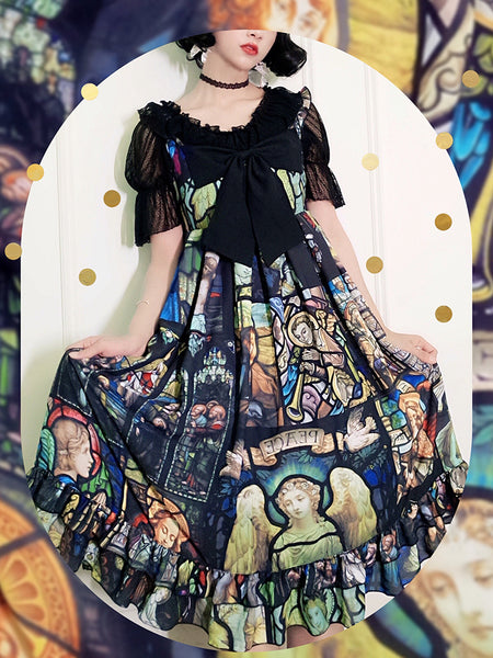 Gothic Long Lace Printed JSK Lolita Witch Jumper Skirt AGD090