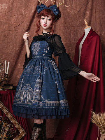 Vintage Girls Sweet Lolita Printed Princess Jumper Skirt AGD095