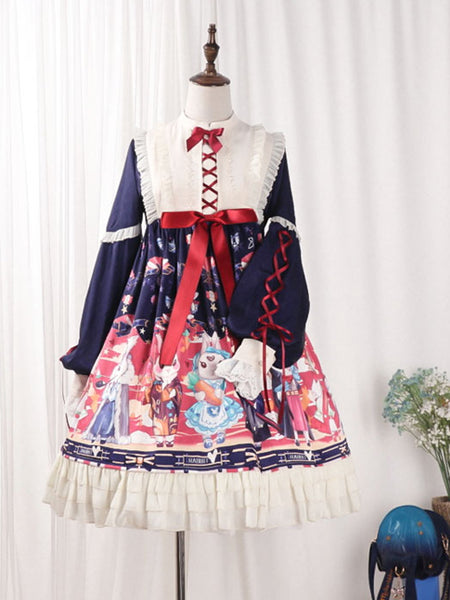 Long Sleeves Classic Gothic Dress Princess Lace-Up Cotton Lolita Dress AGD099