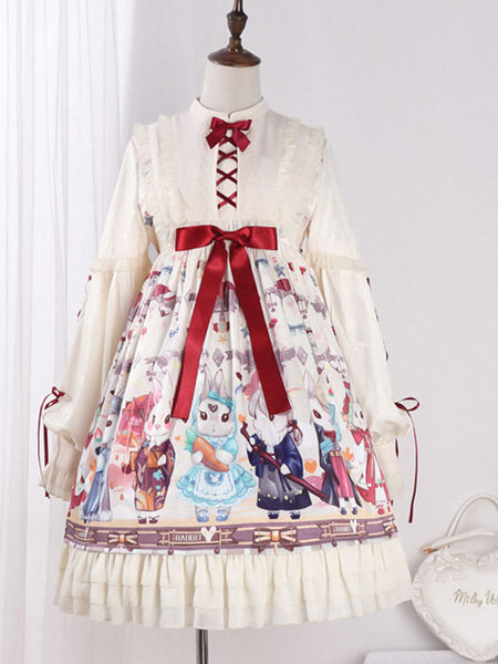 Long Sleeves Classic Gothic Dress Princess Lace-Up Cotton Lolita Dress AGD099