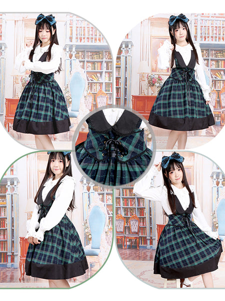 Japanese Style Kawaii Lolita Checkerwork Jumper Skirt AGD108