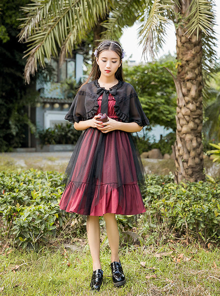 Lace-up Gothic Long Lace Sleeve Lolita Witch Dress AGD113