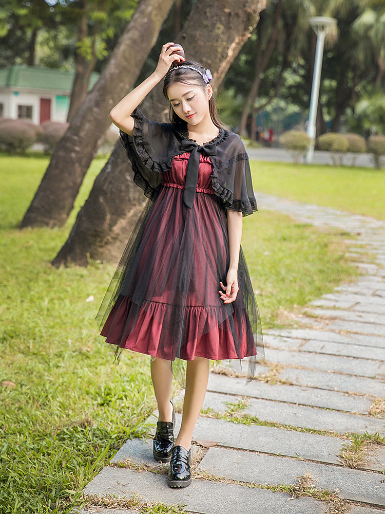 Lace-up Gothic Long Lace Sleeve Lolita Witch Dress AGD113