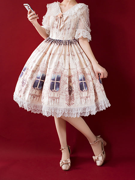 Dress Princess Layered Lace-Up Cotton Lolita Dress AGD134