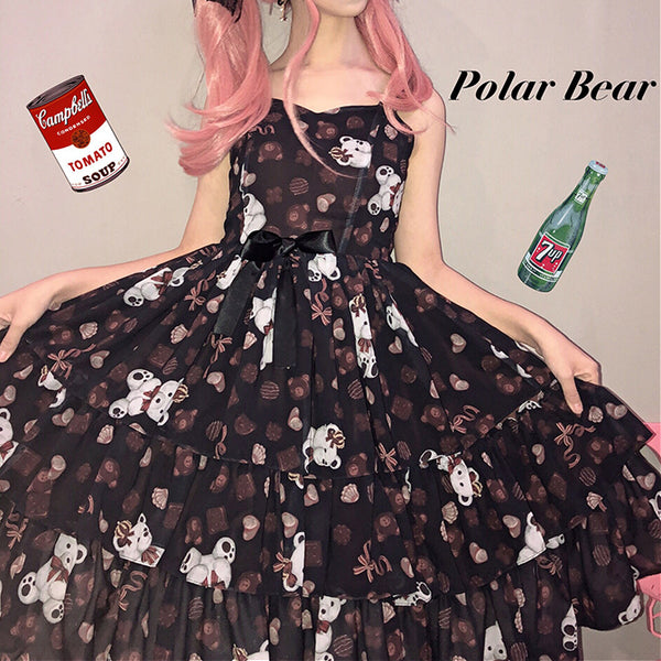 Sweet Lolita Printed Dress Sleeveless Chiffon JSK Princess Dress AGD140