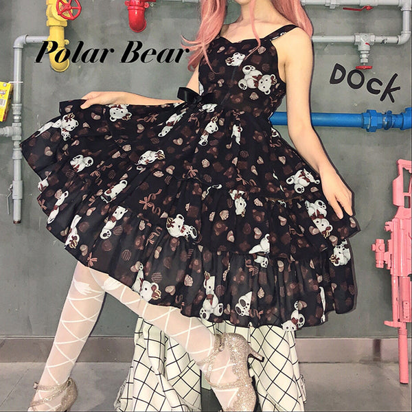 Sweet Lolita Printed Dress Sleeveless Chiffon JSK Princess Dress AGD140