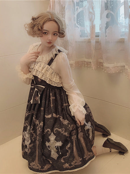 Chiffon Printing Lolita Dress Sleeveless Sweet Pattern Short Dresses AGD144