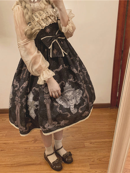 Chiffon Printing Lolita Dress Sleeveless Sweet Pattern Short Dresses AGD144