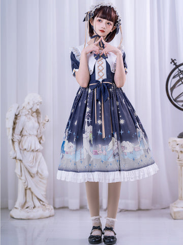 Girls Sweet Lolita Dress Short Puff Sleeve Chiffon Dress AGD145