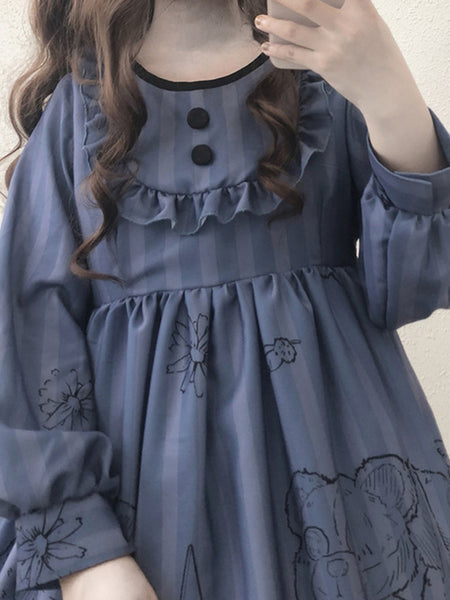 Printed Layered Lace-Up Cotton Lolita Dress AGD149