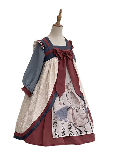 Cute Printed Classic Lace Up Lolita Dress AGD157