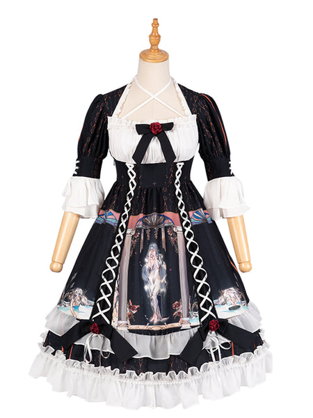 One-Piece Girls Sweet Classic Lolita Printed Dress AGD160