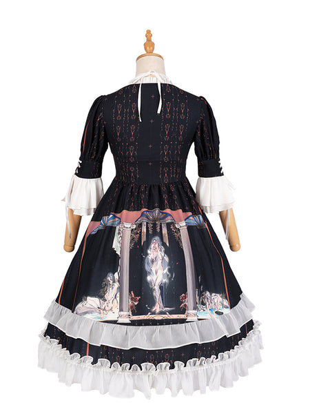 One-Piece Girls Sweet Classic Lolita Printed Dress AGD160