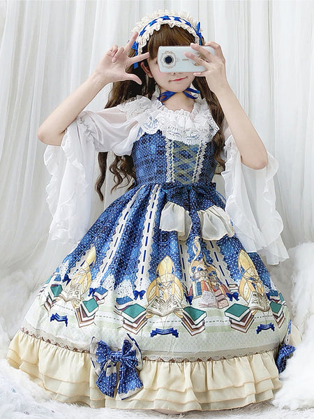Blue Sleeveless Gothic Dress Princess Cotton Lolita Dress AGD185