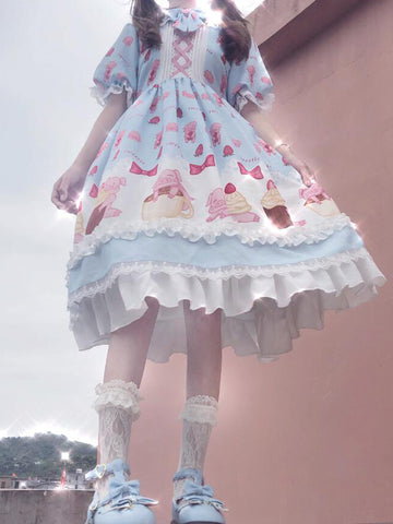 Three Little Pigs Printed Dress Princess Lace-Up Lolita Dress AGD191