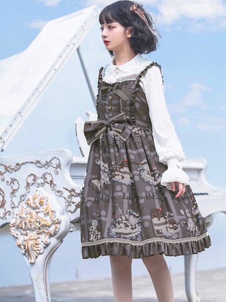 Sweet Gothic Lolita Girl Dress Lace Up Jumper Skirt AGD194