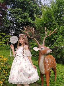 Deer Printed Lolita Dress Removable Sleeve Design AGD196