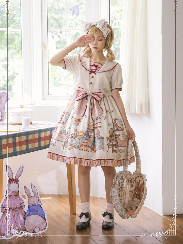 Annie's Breakfast Short Sleeve Gothic Princess Cotton Lolita Dress AGD201
