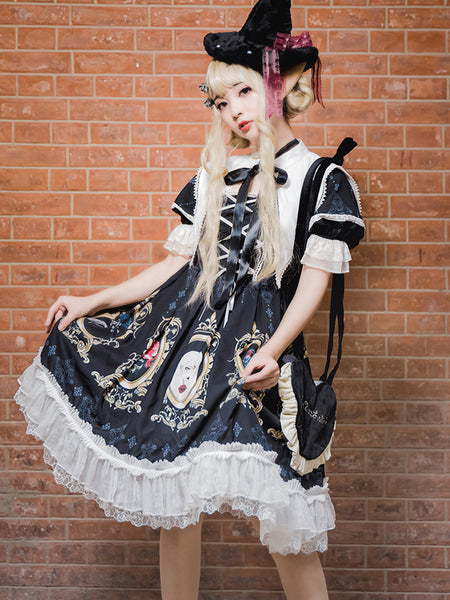 Original One Piece Retro Court Gothic Dress Chiffon Lace-Up Lolita Dress AGD206