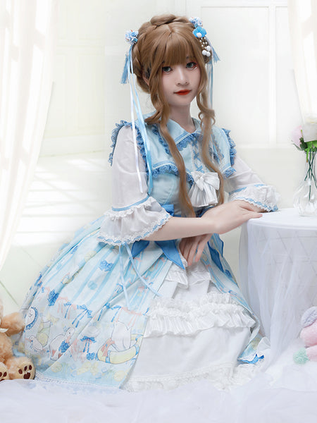 Lolita Original Dress Lemon Duck  Baby Blue Countryside Princess Dress AGD208