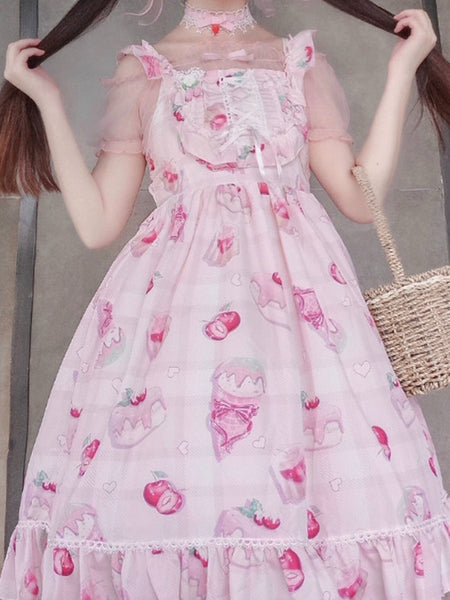 Cherry Printed Sleeveless Gothic Dress Princess Cotton Lolita Dress AGD216