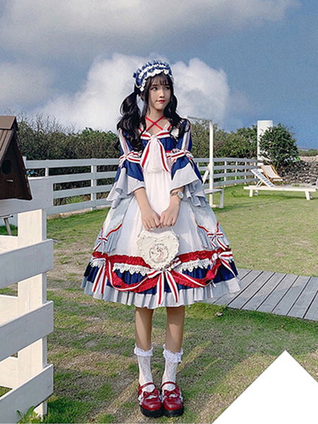 Original Dress Japanese Style Navy Lolita Dress JSK AGD235