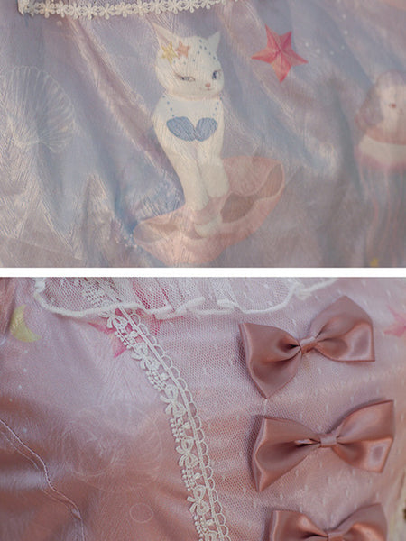 Original Lolita Dress Cat Mermaid Printed Gradient Dress AGD239